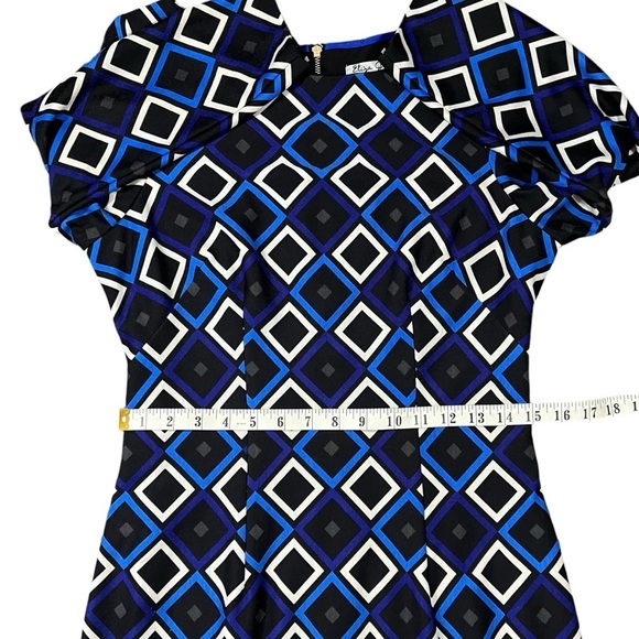 Eliza J Geometric Pattern Fitted Long Sleeve Midi Dress sz 8 - Picture 8 of 13